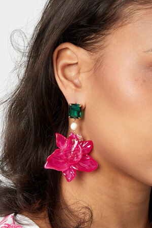 Boucles d'oreilles de fête perles florales - fuchsia  h5 Image3